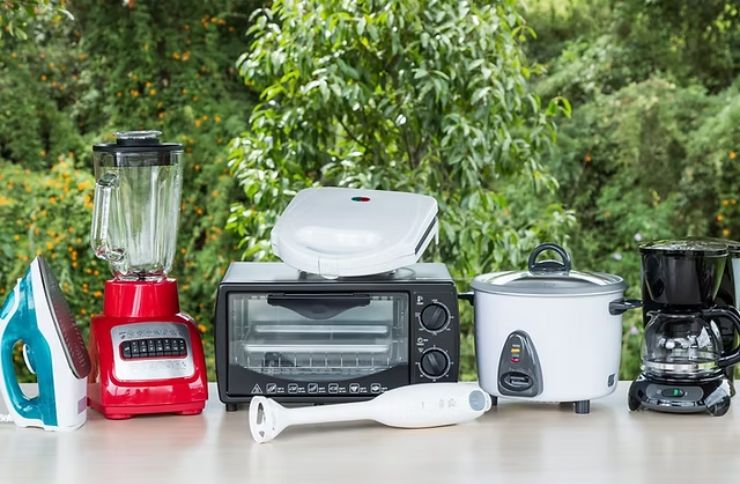 A selection of kitchen appliances: blender, toaster, coffee maker, representing small appliance repair services in Renton, WA.